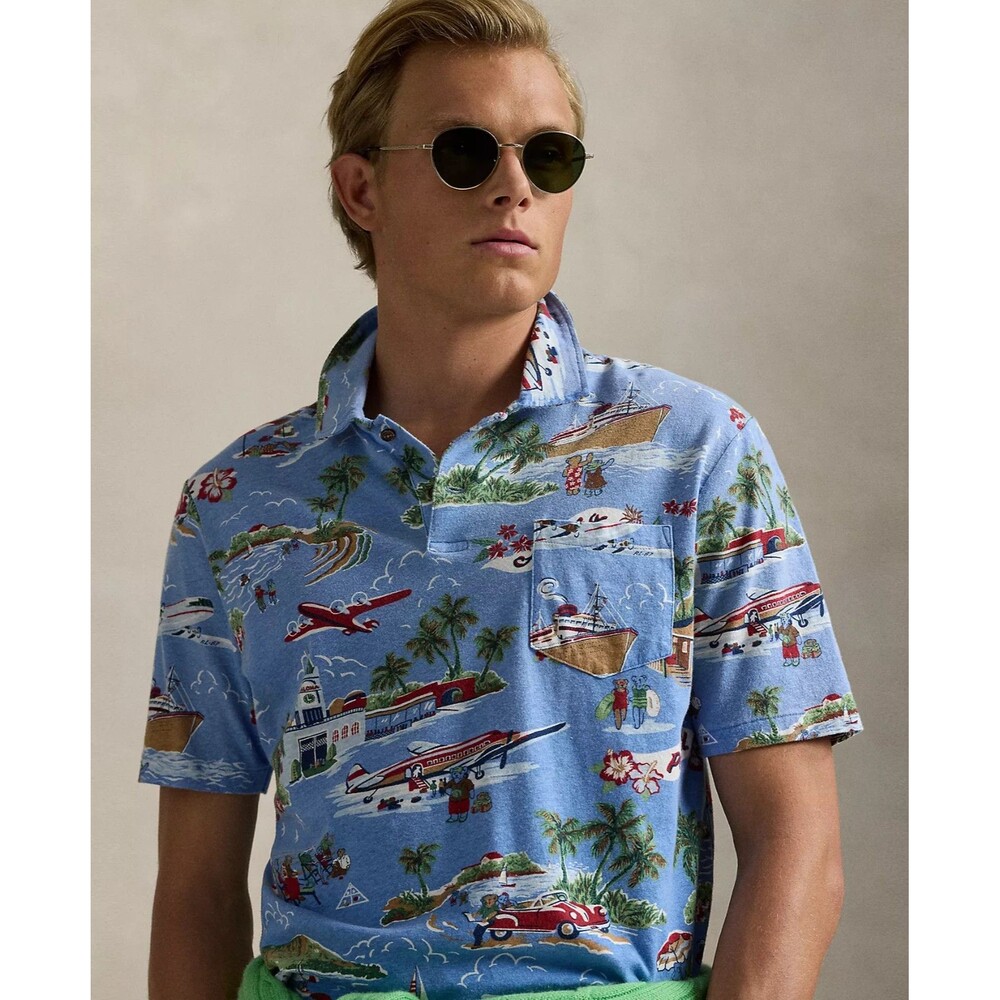 Polo Ralph Lauren Men's Standard-Fit Bear Linen-Cotton Polo Holiday Bear 2XL